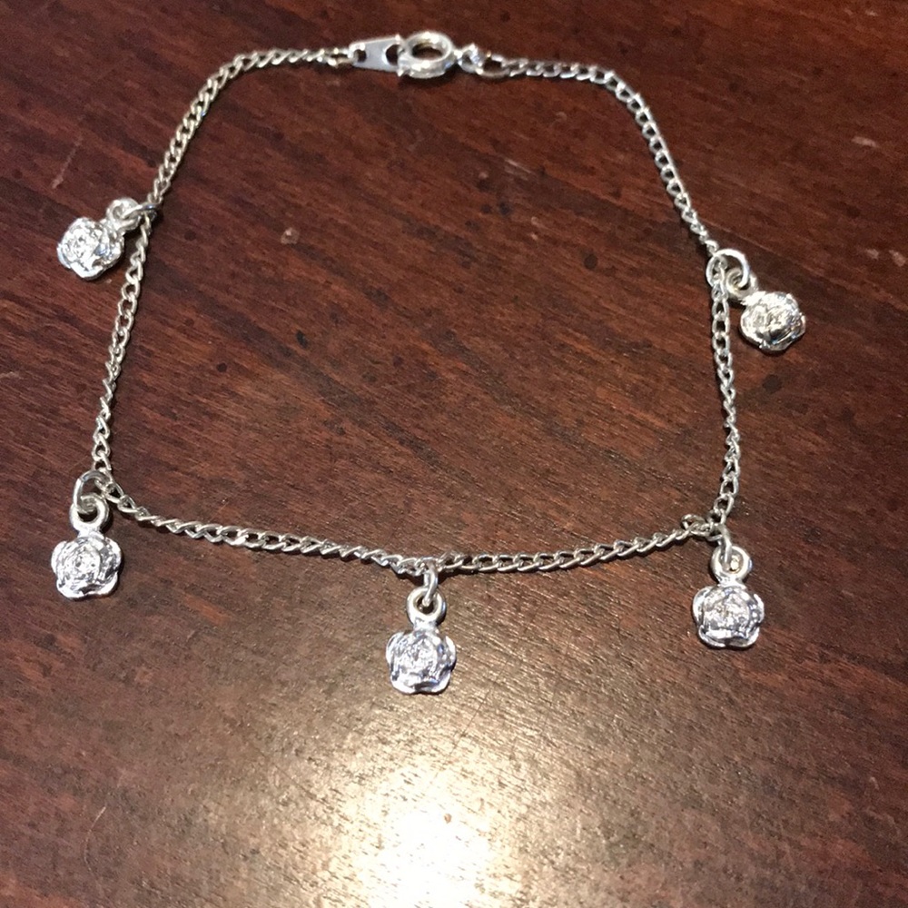 Silvertone Rose Flower Bracelet